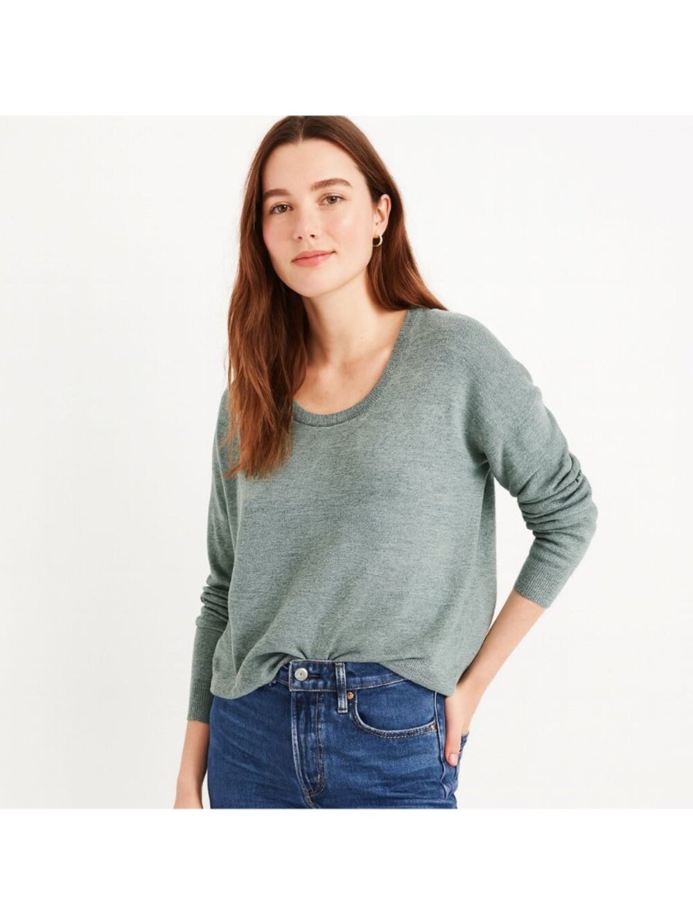 Madewell Womens Northstar Pullover Sweater Merino Wool Green Hi Lo Hem Size S